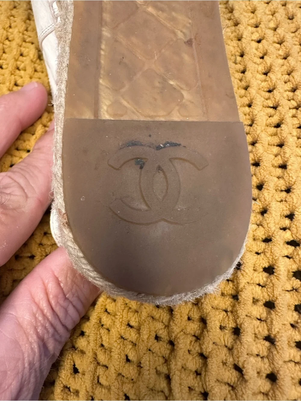CHANEL Cream and Black Leather Espadrille Slip-Ons